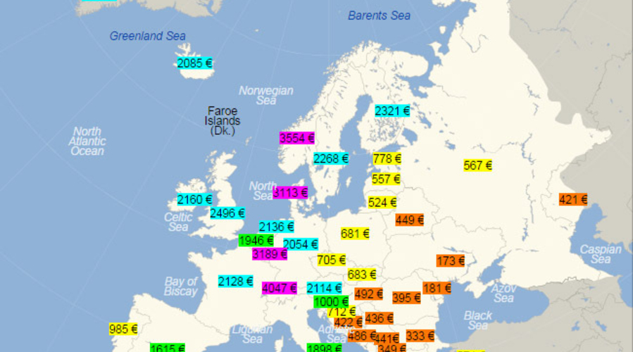 Средние зарплаты в Европе
